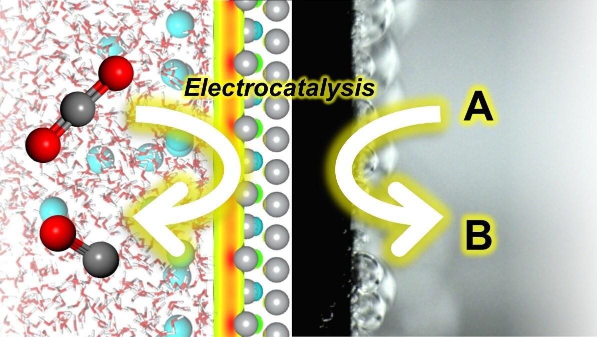 본문 이미지 - 컴퓨터 속 가상공간 안에서 분자 시뮬레이션을 통하여 구현한 금속 전극 주변 전해질 구조(왼쪽) 및 실제 환경에서의 금속 전극 주변의 전해질(오른쪽). (KAIST 제공)ⓒ 뉴스1