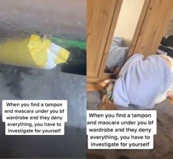 본문 이미지 - 영국 출신 로이스가 자신의 남자친구의 집에서 발견한 탐폰을 확인하는 모습. (틱톡 갈무리) ⓒ 뉴스1