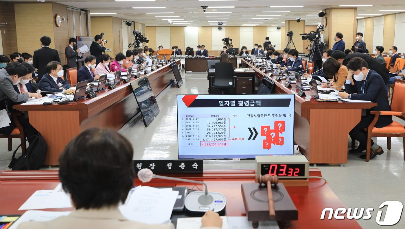 본문 이미지 - 13일 오전 강원 원주시 국민건강보험공단 본부에서 국회 보건복지위원회의 국민건강보험공단 및 건강보험심사평가원에 대한 국정감사가 진행되고 있다. 2022.10.13/뉴스1 ⓒ News1 구윤성 기자