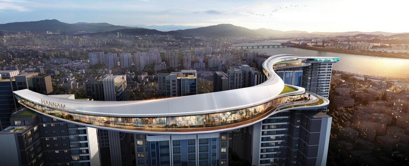 본문 이미지 - 한남써밋 인피니티 스카이 브릿지 외부 전경(대우건설 제공)