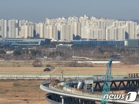 본문 이미지 - 세종시청 옥상에서 내려다본 금강보행교와 도심 아파트단지. ⓒ 뉴스1 장동열 기자