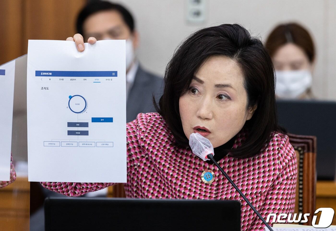 전주혜 국민의힘 의원이 지난 21일 오전 서울 여의도 국회에서 열린 법제사법위원회의 서울고등법원·수원고등법원 등에 대한 국정감사에서 의사 진행 발언을 하고 있다. ⓒ News1 이재명 기자