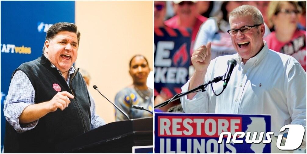 본문 이미지 - 내달 8일&#40;현지시간&#41; 미국 중간선거를 앞두고 프리츠커 현 일리노이 주지사&#40;왼쪽&#41;와 베일리 후보 간 격차가 9%포인트&#40;p&#41;로 좁혀졌다. 막대한 돈을 쏟아부은 프리츠커 입장에서는 특히 민주당 지지가 압도적인 일리노이에서 기대하지 않은 결과이다.&#40;프리츠커·베일리 페이스북&#41; ⓒ News1 박영주 통신원