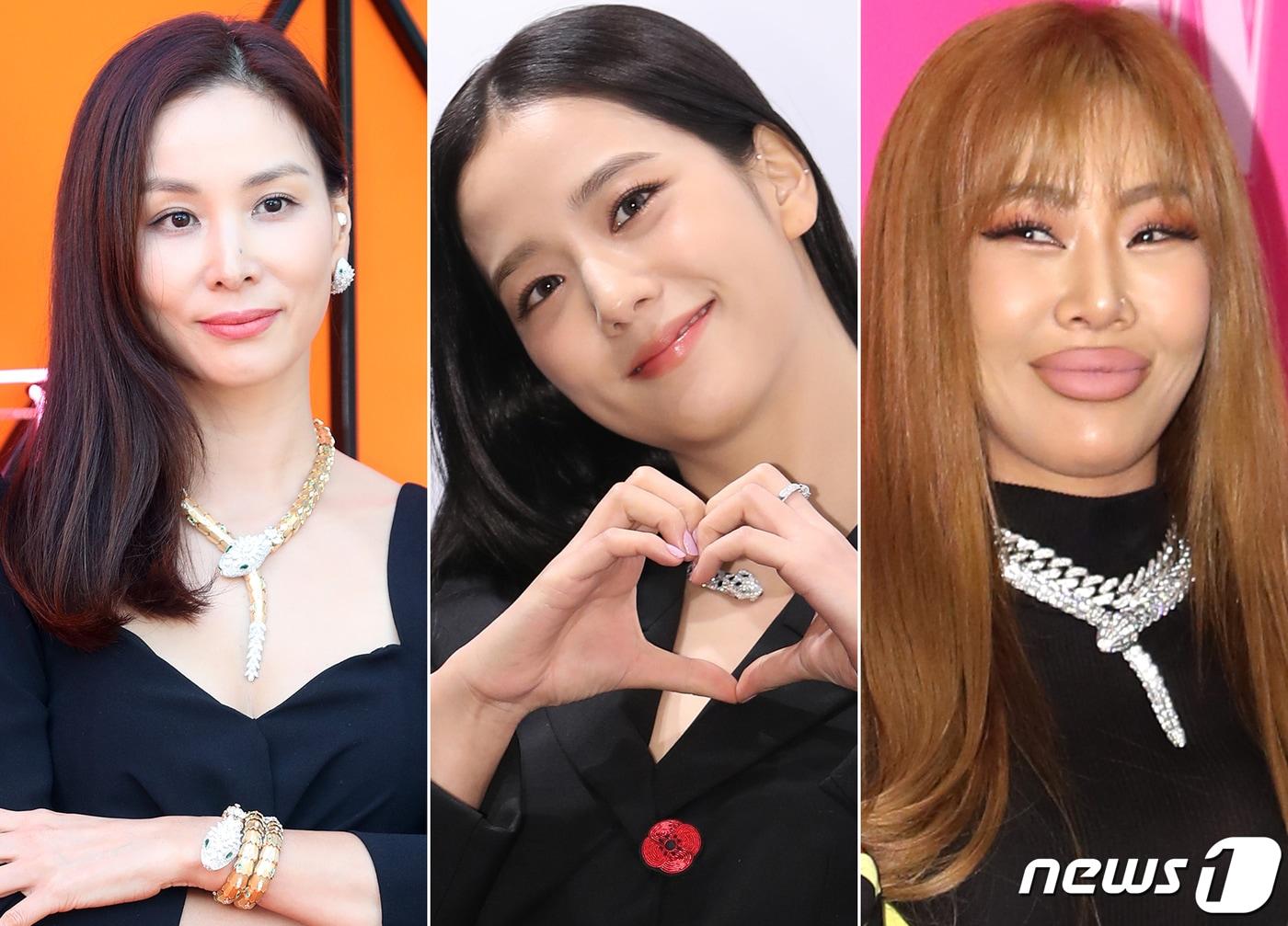 본문 이미지 - 뱀 목걸이를 두른 불멸의 미녀 스타 고소영(왼쪽부터) 지수, 제시. ⓒ News1 권현진 기자