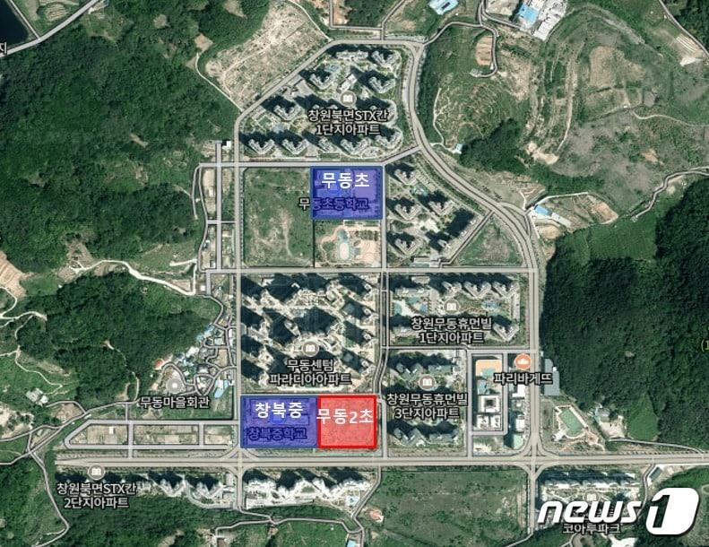 본문 이미지 - 경남 창원시 의창구 북면 무동리 125-2번지에 들어설 무동2초 위치도.(경남도교육청 제공)