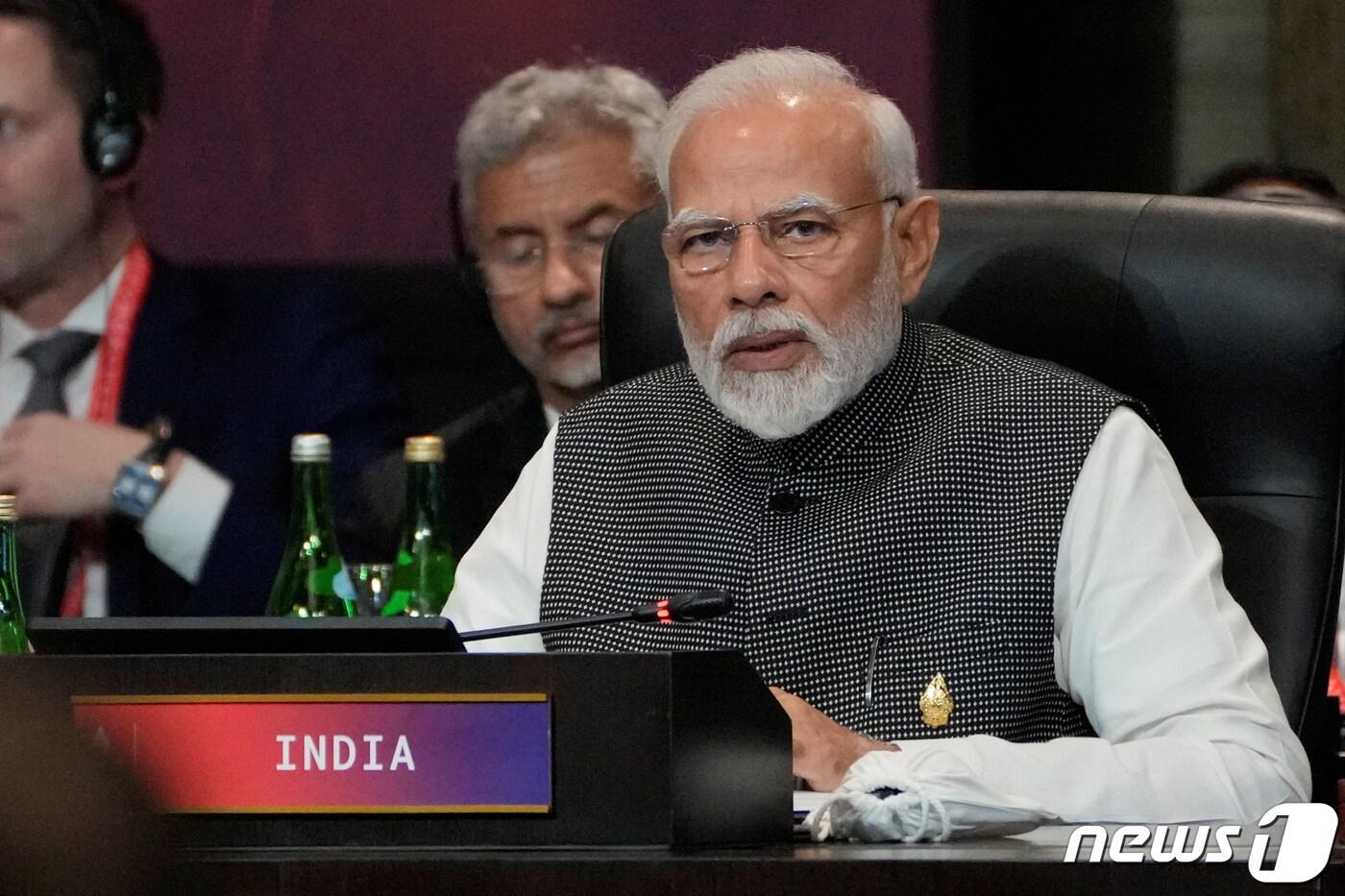 본문 이미지 - 나렌드라 모디 인도 총리가 15일(현지시간) 인도네시아 발리 누사두아에서 열린 주요 20개국(G20) 정상회의에 참석해 발언하고 있다. ⓒ 로이터=뉴스1 ⓒ News1 강민경 기자