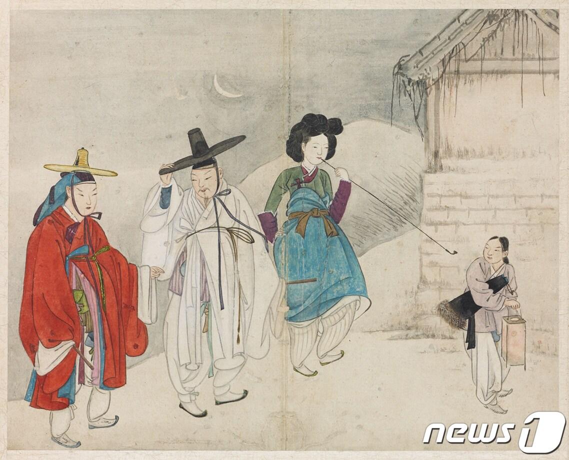 본문 이미지 - 간송미술문화재단은 오는 19일부터 12월11일까지 대구 윤선갤러리에서 우리 문화의 가치와 소중함을 공유하는 문화 행사 '간송다담'을 운영한다. 사진은 신윤복의 풍속화 '야금모행'. (간송미술문화재단 제공)/뉴스1