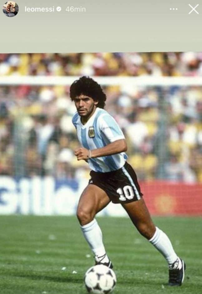 본문 이미지 - 마라도나 사망 2주기를 맞아 메시가 고인을 추모했다. (메시 SNS 캡처)