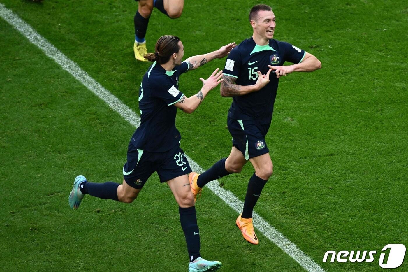 호주가 26일(한국시간) 2022 카타르 월드컵 조별리그 D조 2차전에서 튀니지를 제압했다. ⓒ AFP=뉴스1