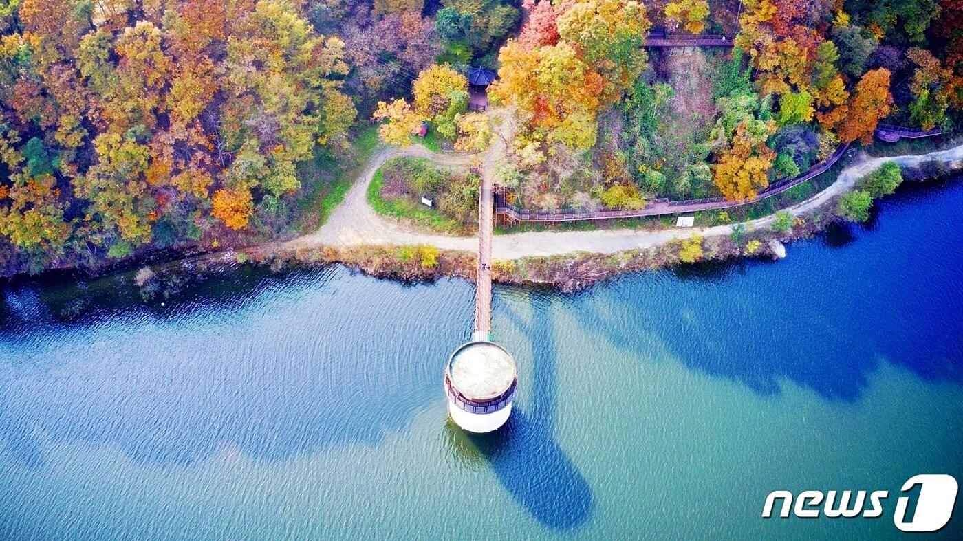 옥천 향수호수길 물비늘 전망대 드론 촬영. (옥천군 제공) 