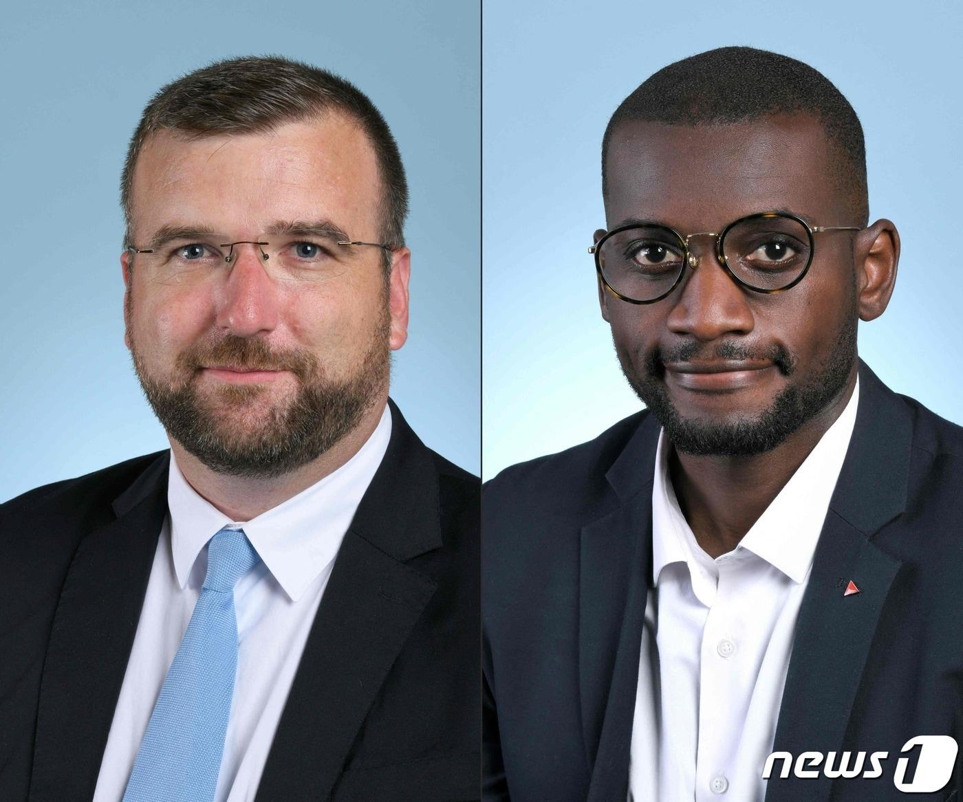 본문 이미지 - 왼쪽이 그레고아르 드 푸르나스 극우 국민연합(RN) 의원으로 "흑인은 아프리카로 돌아가＂를 외친 인물. 오른쪽은 문제의 발언을 당한 카를로스 마르텐스 빌롱고 라 프랑스 앵수미즈(LFI) 의원. ⓒ AFP=뉴스1 ⓒ News1 이서영 기자