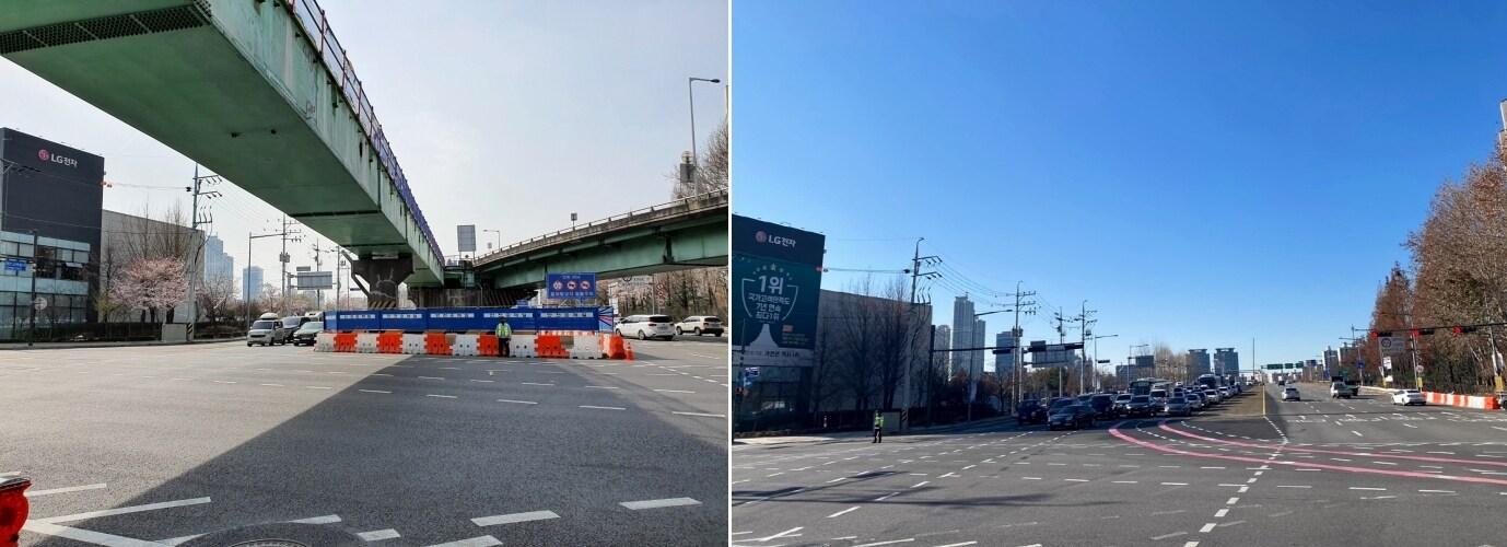 본문 이미지 - 선유고가차도(목동교) 철거 전후 모습. (서울시 제공)