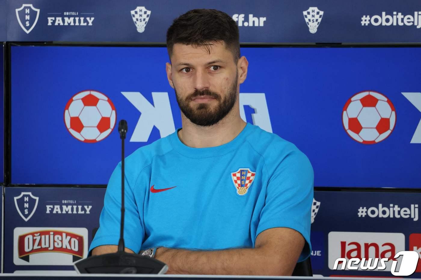 11일(현지시간) 크로아티아 축구 국가대표팀의 공격수 브루노 페트코비치가 아르헨티나와의 4강 경기를 앞두고 기자회견하고 있다. ⓒ AFP=뉴스1 ⓒ News1 김성식 기자
