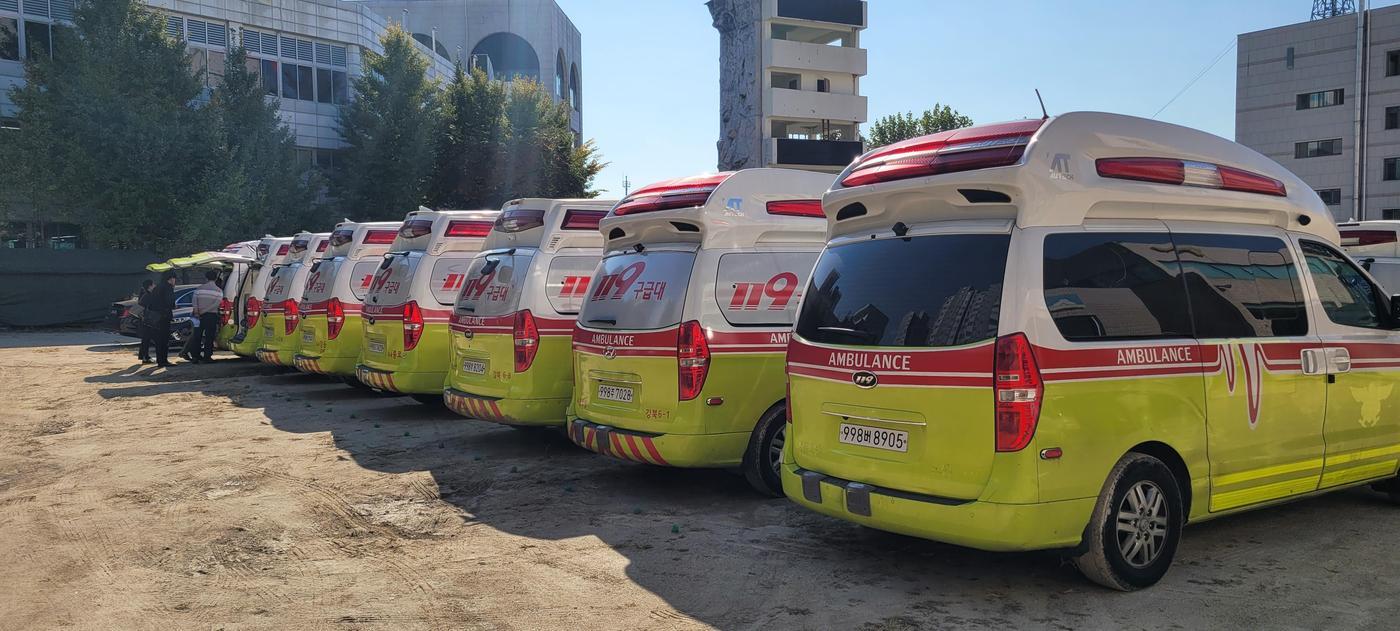 우크라이나 등에 지원되는 119 차량들(서울시 제공).