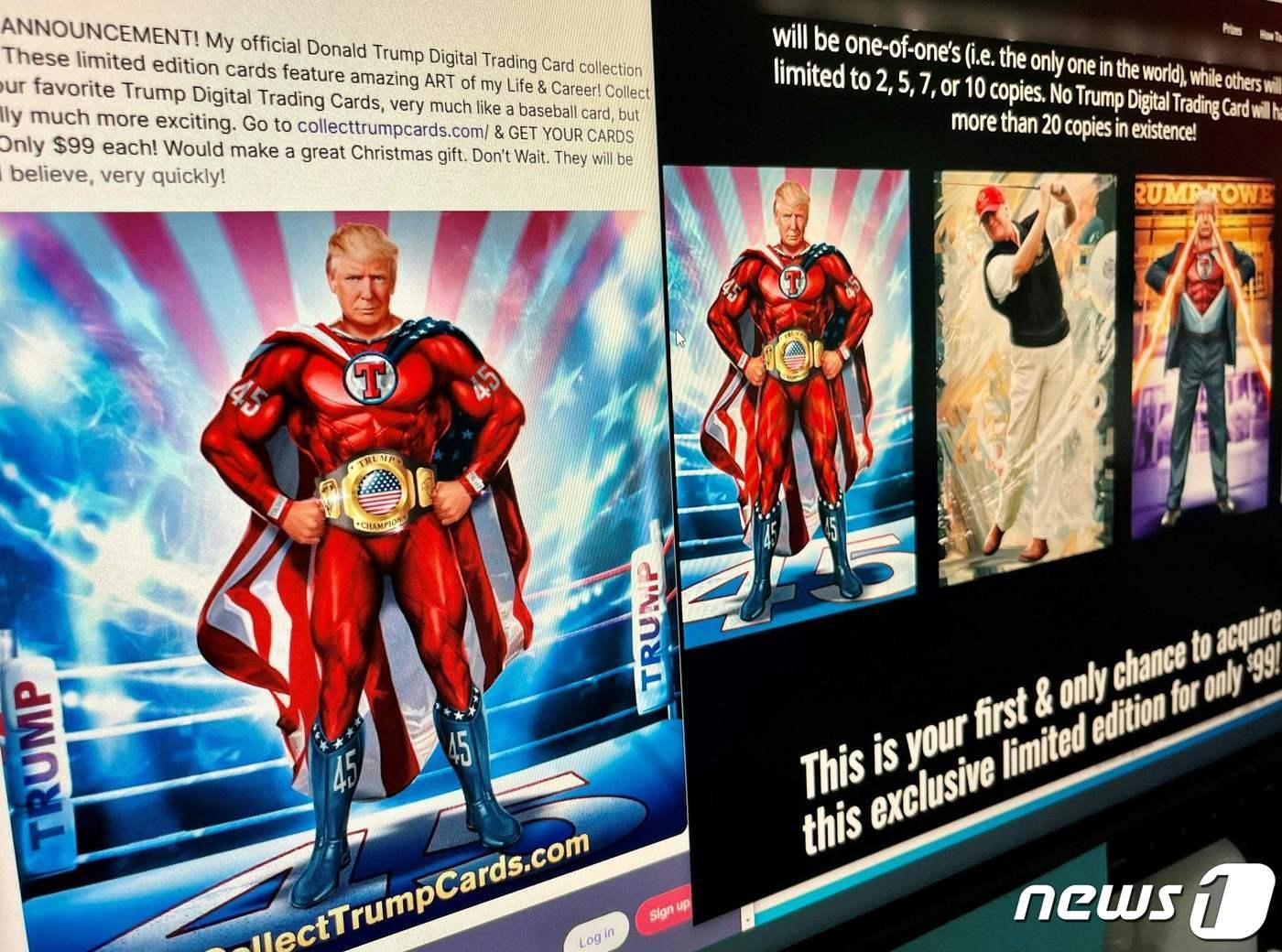 본문 이미지 - 도널드 트럼프 전 미국 대통령이 15일(현지시간) 대체불가능토큰(NFT) 트레이딩 카드 컬렉션을 공개했다. 22.12.15 ⓒ AFP=뉴스1 ⓒ News1 김예슬 기자