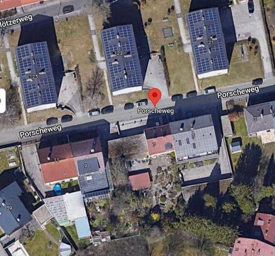 본문 이미지 - 자동차 브랜드 포르쉐의 설립자 이름을 따온 오스트리아의 포르셰베그 거리의 위성사진. (구글맵 갈무리)