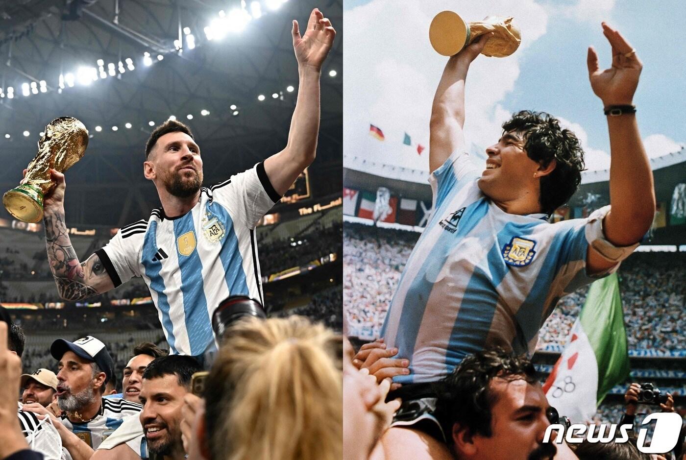 리오넬 메시(왼쪽)와 마라도나ⓒ AFP=뉴스1