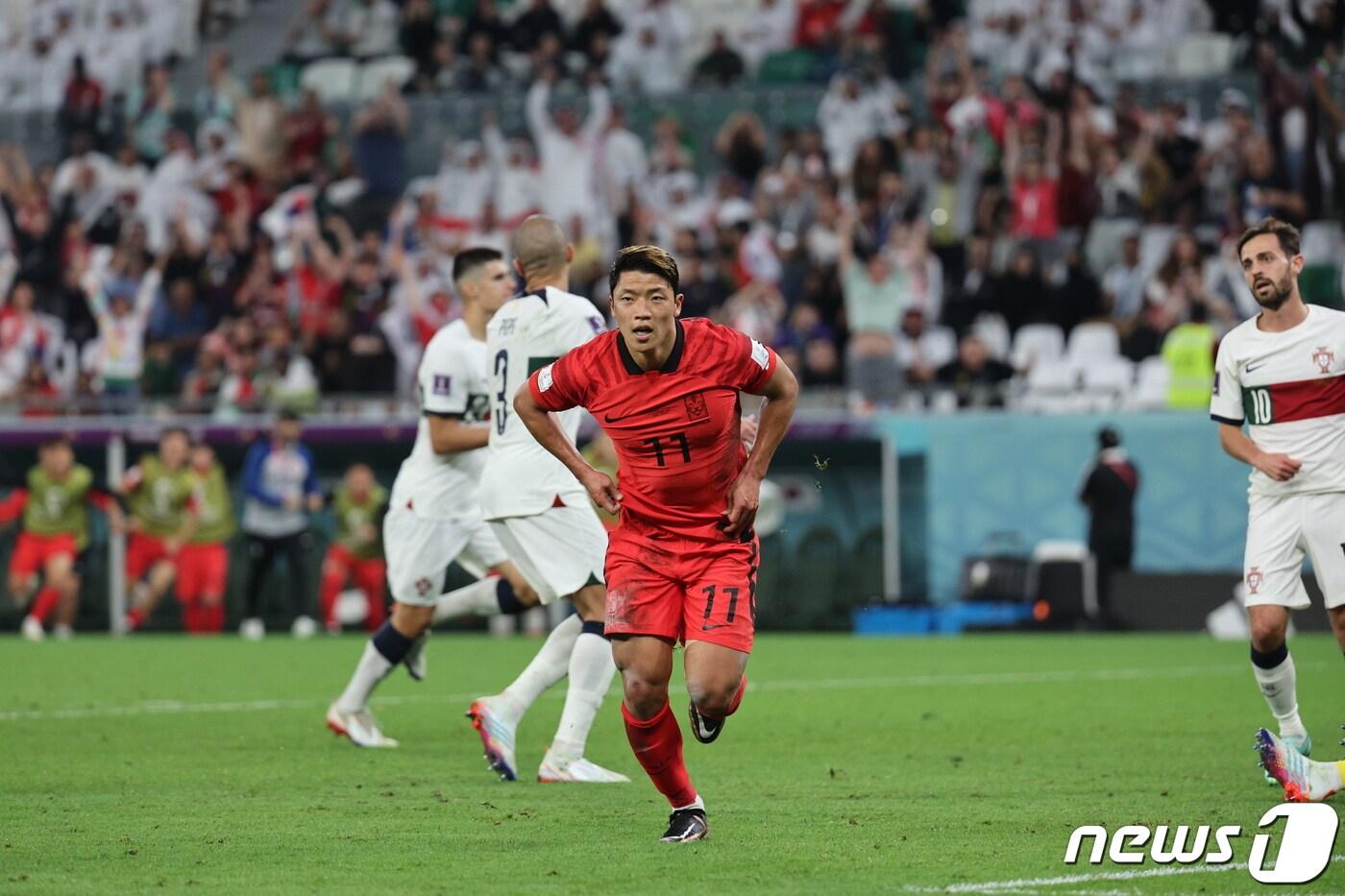 2022 국제축구연맹(FIFA) 카타르 월드컵에서 포르투갈을 상대로 득점에 성공한 황희찬. /뉴스1 ⓒ News1 이광호 기자