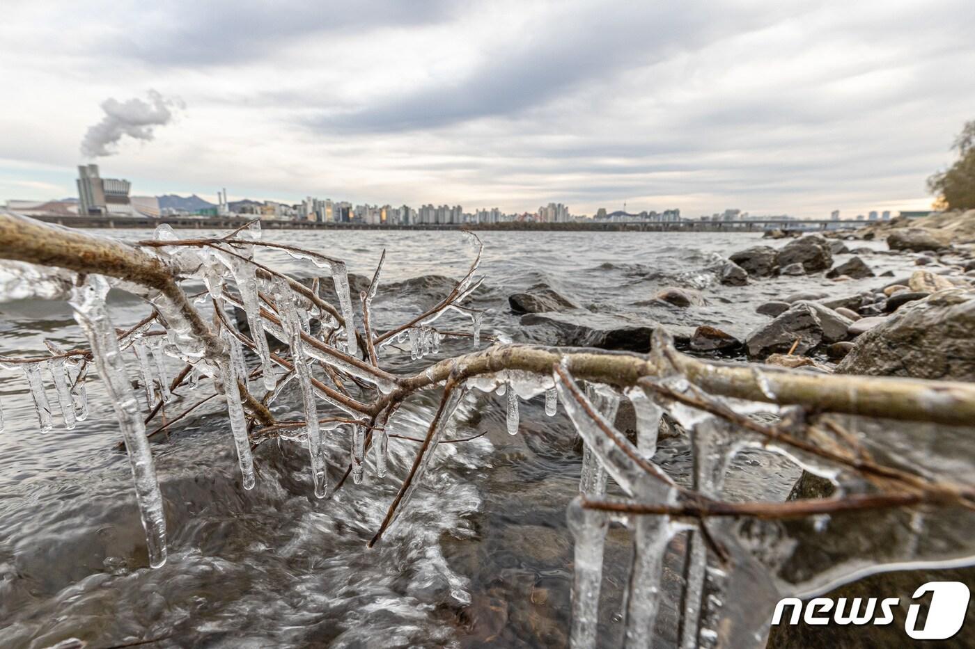 서울 아침 기온이 영하 8도까지 내려가며 ‘강추위’가 찾아온 4일 오전 서울 여의도 한강공원 강변에 고드름이 얼어 있다. 2022.12.4/뉴스1 ⓒ News1 이재명 기자