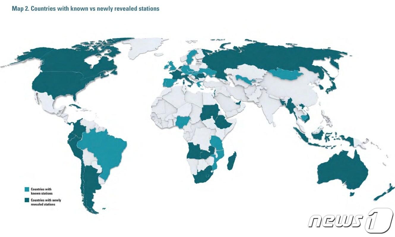 본문 이미지 - 중국 보안국이 해외에서 운영 중인 불법 해외 경찰서. 짙은 색깔 부분은 세이프가드 디펜더스가 추가로 확인한 지역이다. (세이프가드 디펜더스 보고서 갈무리)