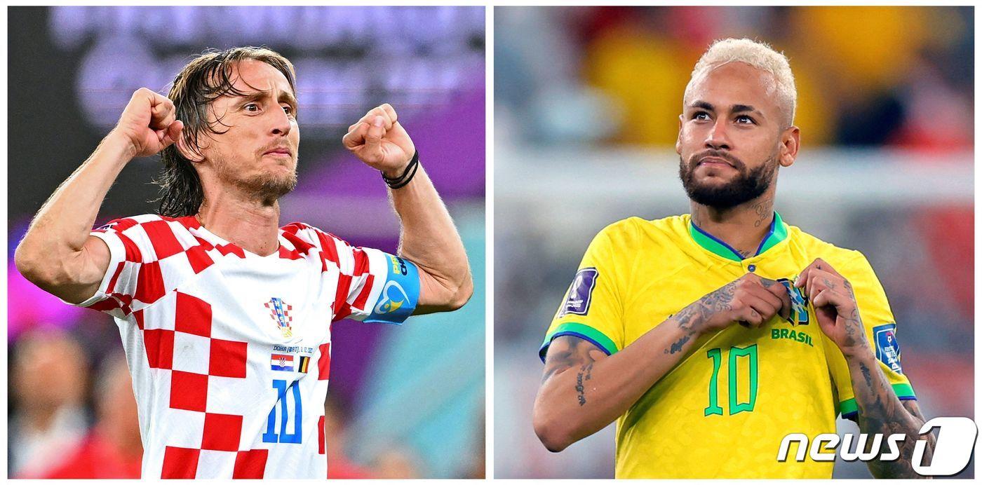브라질 간판 네이마르(오른쪽)와 크로아티아 간판 루카 모드리치. ⓒ AFP=뉴스1