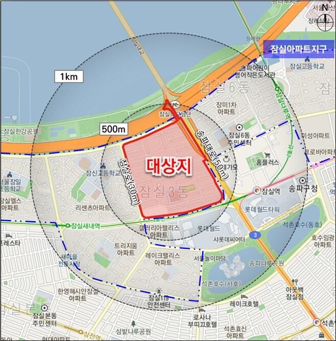 본문 이미지 - 잠실주공5단지 위치도. (서울시 제공) ⓒ 뉴스1