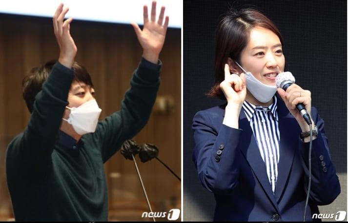 본문 이미지 - 이준석 국민의힘 대표와 고민정 더불어민주당 의원. 26일 이 대표는 고 의원 주장에 즉각 뛰어들어 '거짓말'이라며 받아쳤다.  ⓒ 뉴스1