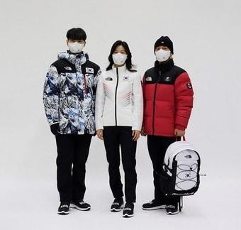 본문 이미지 - '팀코리아 공식 단복'을 착장한 국가대표 (왼쪽부터)김민석·이유빈·곽윤기 선수(노스페이스 제공).ⓒ 뉴스1