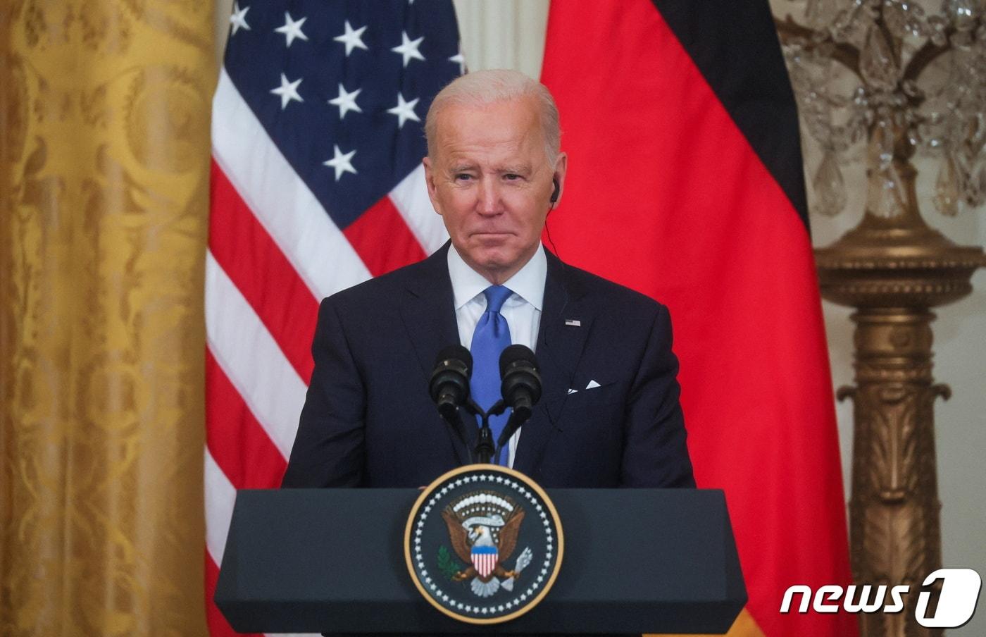 조 바이든 미국 대통령은 2022년 2월7일(현지시간) 백악관에서 올라프 숄츠 독일 총리와 정상회담 직후 가진 공동기자회견에서 러시아를 향해 "우크라이나를 침공하면 노드스트림2를 끝장내겠다"고 말했다. ⓒ 로이터=뉴스1 ⓒ News1 최서윤 기자