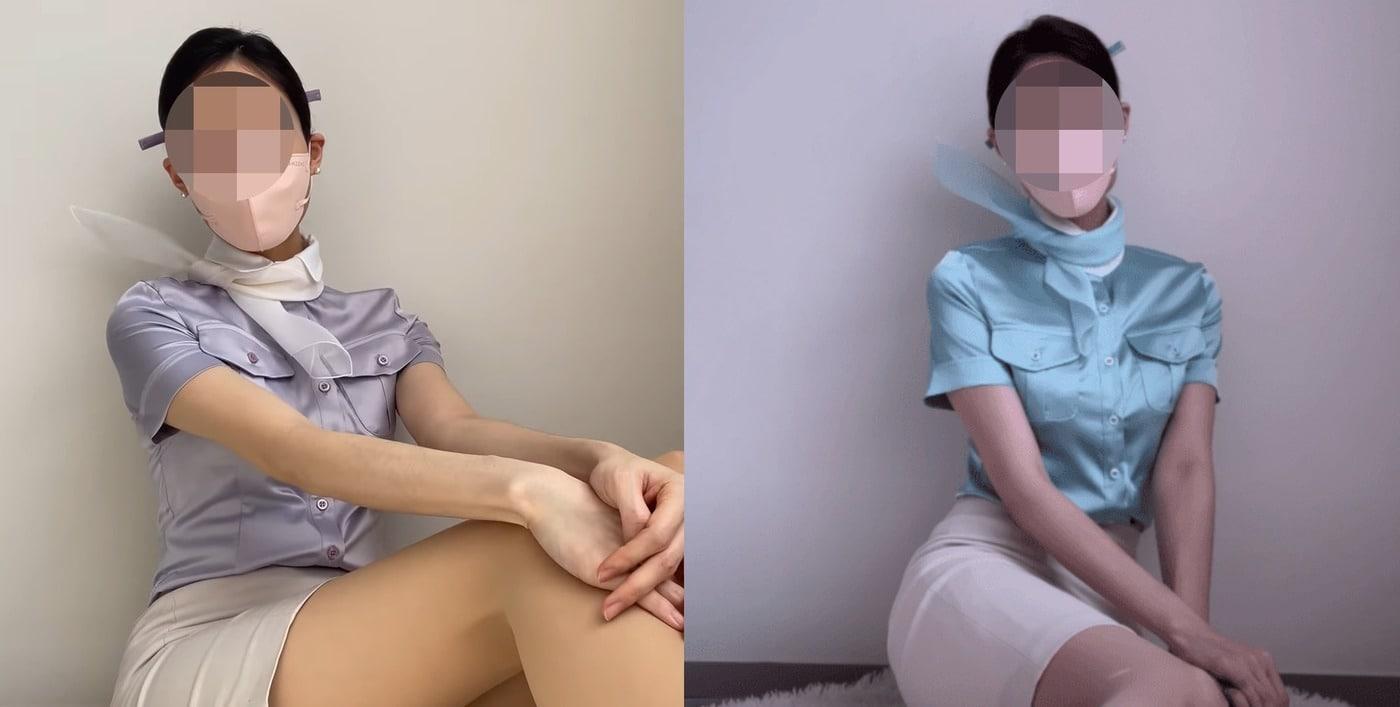 특정 항공사 승무원 유니폼 룩북 영상(오른쪽)을 올렸다가 성 상품화 논란을 일으킨 유튜버 A씨. (유튜브 갈무리) ⓒ 뉴스1