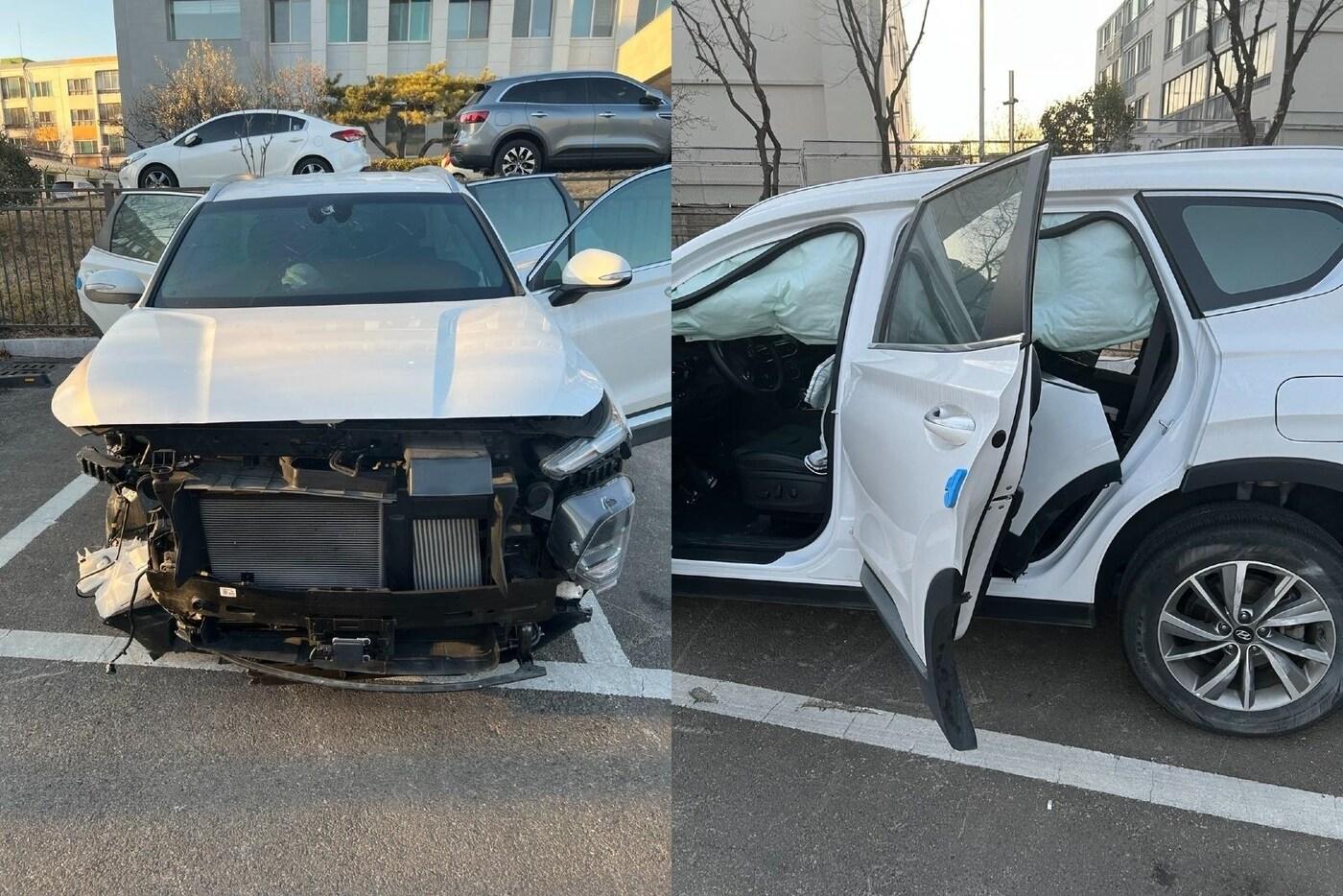 망가진 A씨의 차량. ('보배드림' 갈무리) ⓒ 뉴스1