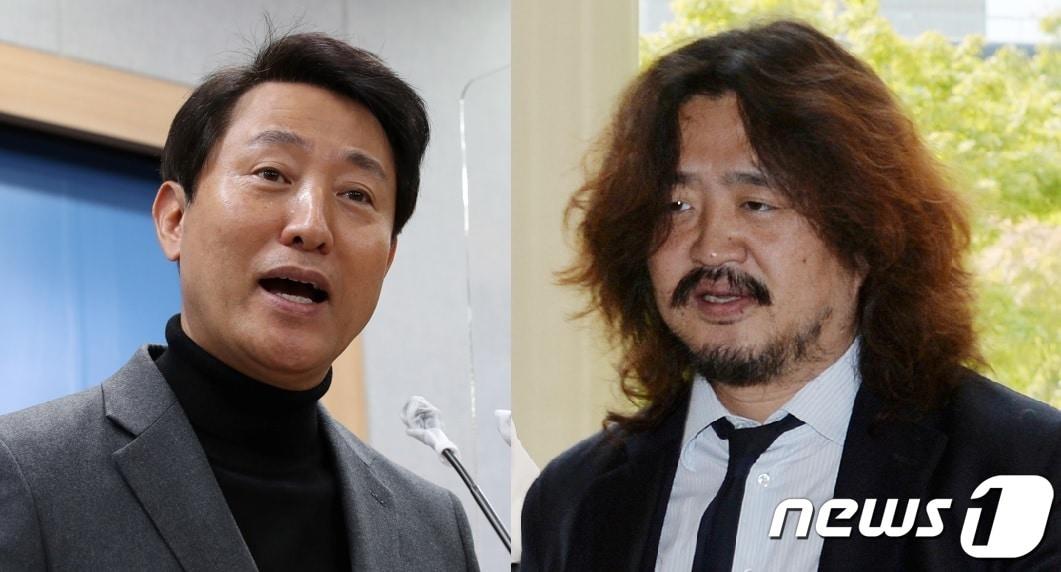 본문 이미지 - 오세훈 서울시장(왼쪽)과 방송인 김어준씨. ⓒ 뉴스1