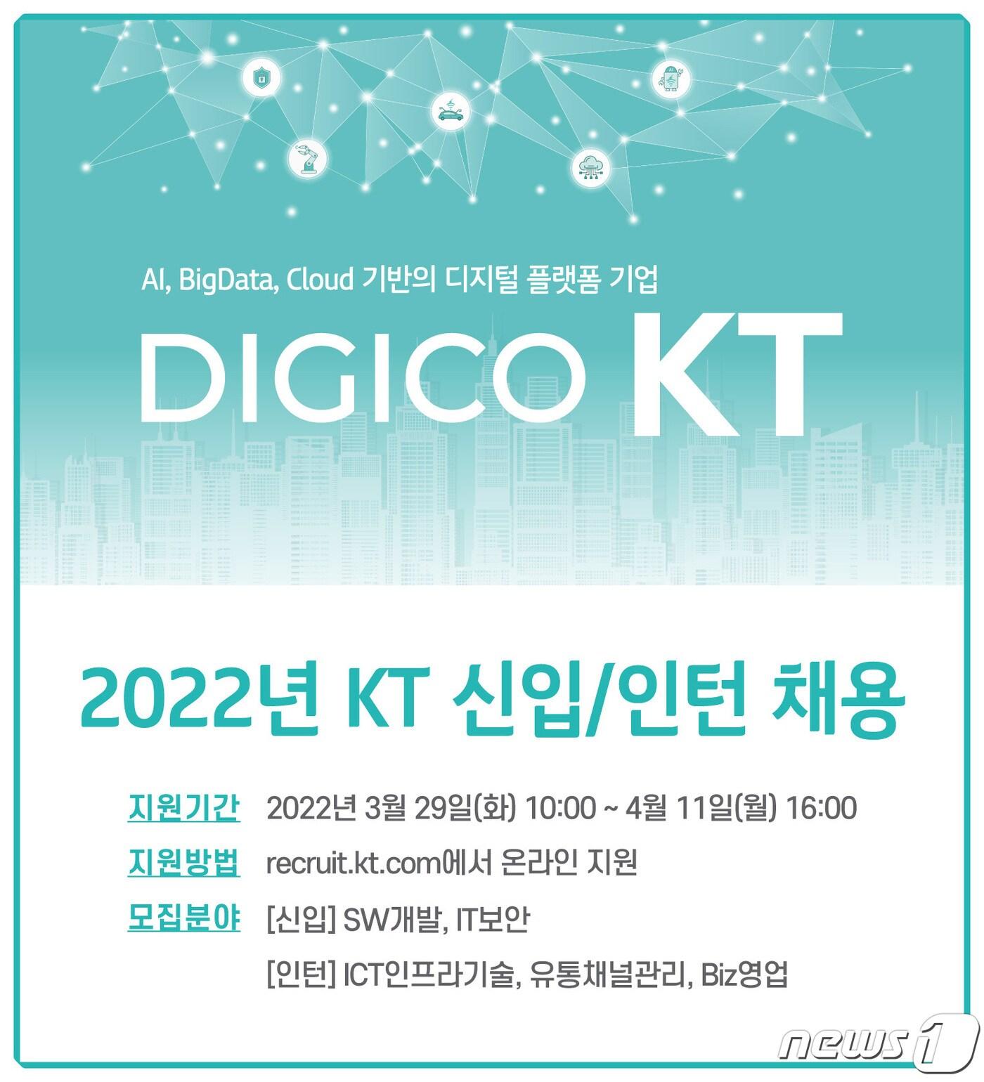 본문 이미지 - 29일 KT는 이날부터 오는 4월11일까지 대졸 신입사원 채용 모집을 진행한다고 밝혔다.(KT 제공) ⓒ 뉴스1