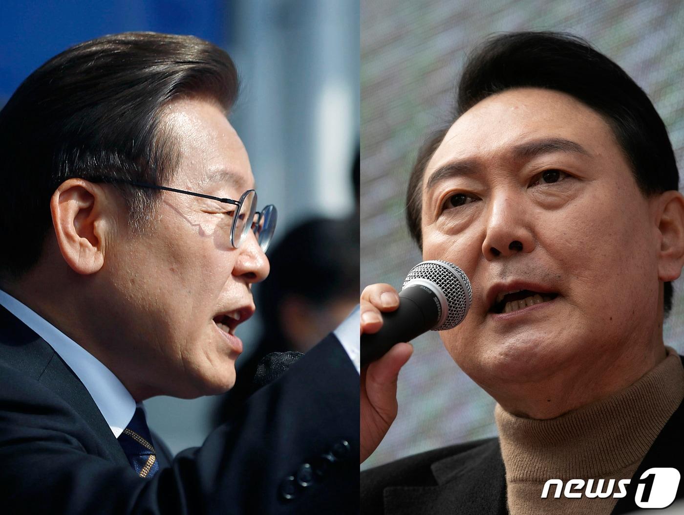 본문 이미지 - 이재명 전 더불어민주당 대선 후보(왼쪽)와 윤석열 대통령 당선인 2022.3.4/뉴스1 ⓒ News1 이비슬 기자