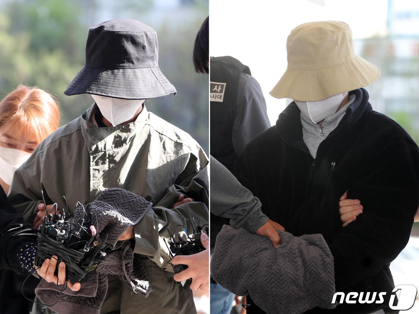 본문 이미지 - 8억대 사망보험금을 노리고 남편을 숨지게 한 혐의로 공개수배된 이은해(왼쪽)와 내연남 조현수가 16일 오후 경기 고양시 덕양구의 오피스텔에서 검거, 고양경찰서로 인치되고 있다. 2022.4.16/뉴스1 ⓒ News1 황기선 기자