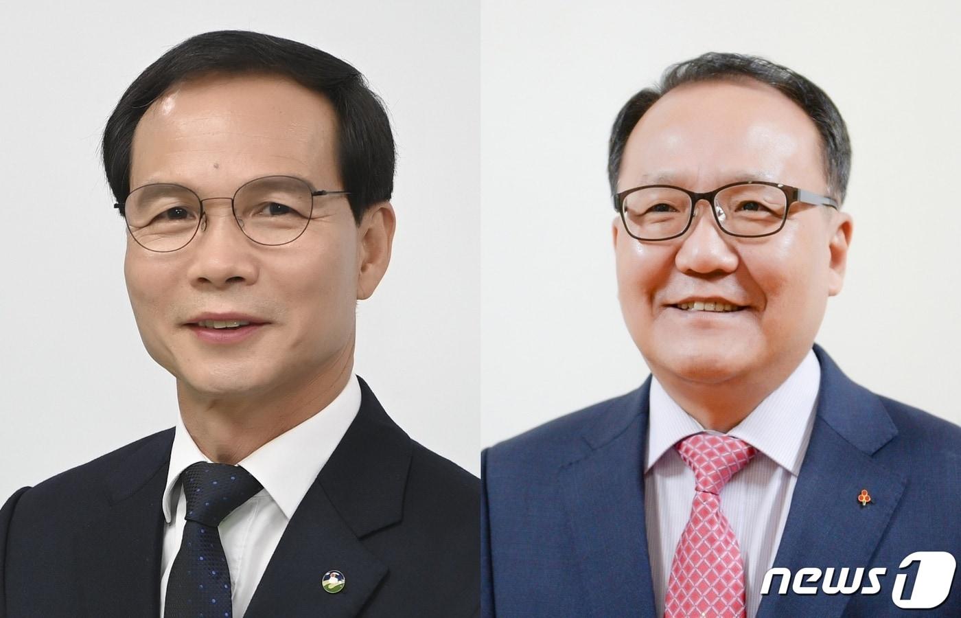 본문 이미지 - 왼쪽부터 민주당 조병옥 전 군수와 국민의힘 구자평 전 금왕읍장.2022.4.26/ⓒ 뉴스1