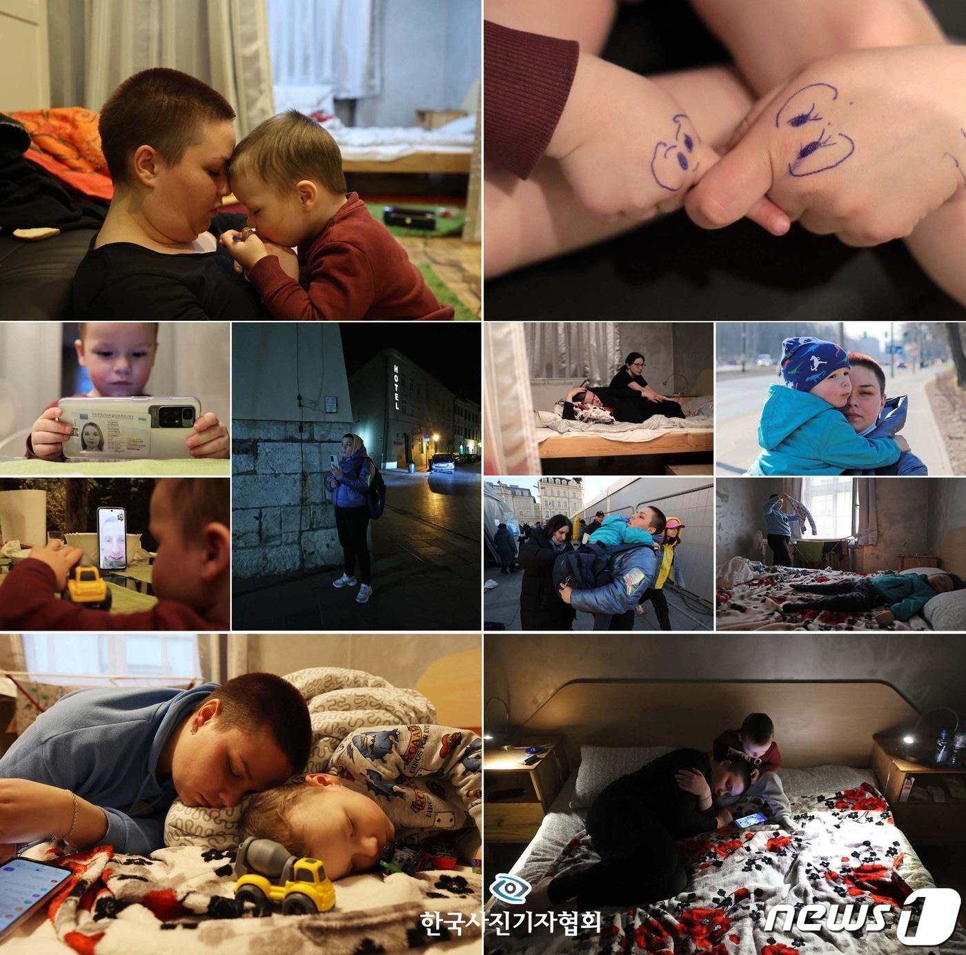 본문 이미지 - <이달의 보도사진상 - 최우수상> 폴란드 크라쿠프 광장에서 처음 만난 짧은 머리의 25살 엄마, 빅토리아가 처음 한 말이다. 우크라이나 수도 키이우에서 약 100km 떨어진 지토미르에서 살던 빅토리아(25)와 아들 미카엘로(3)는 전쟁을 피해 8일 폴란드로 넘어왔다. 우크라이나에서 국경까지 차로 이동해 폴란드에 사는 친구의 도움으로 크라쿠프까지 올 수 있었다. 현재 친구가 구해준 아파트에서 거주하고 있지만 이번 달까지의 월세만 도움을 받아 앞으로는 빅토리아가 직접 월세를 마련해야 한다. 2022.3.8 <조태형 기자/ 뉴스1/ 한국사진기자협회 - 무단전재 재배포금지>