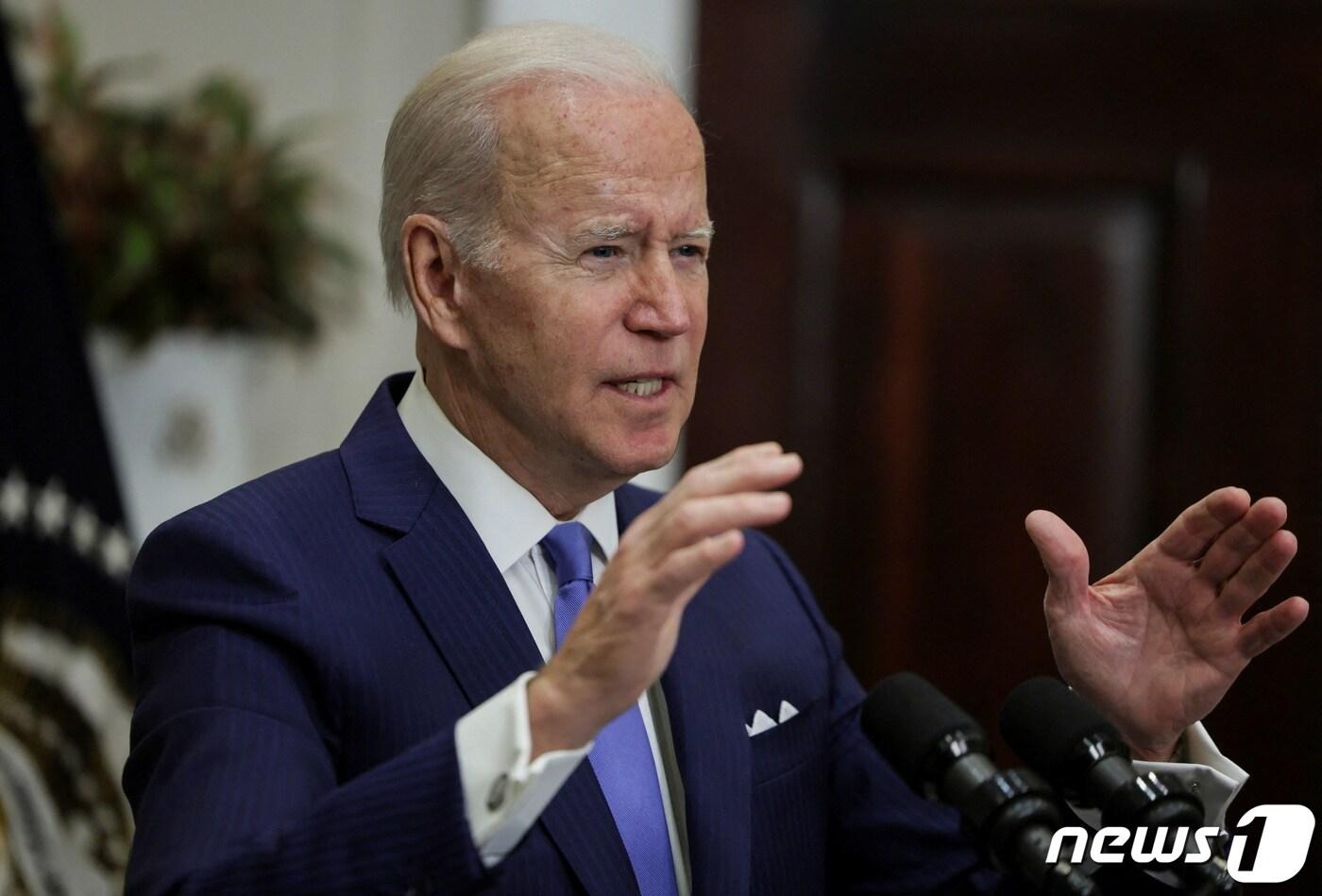 조 바이든 미국 대통령이 2022년 4월28일(현지시간) 백악관에서 연설을 통해 우크라이나에 대한 추가 군사지원과 러시아에 대한 새로운 제재를 발표하고 있다. ⓒ 로이터=뉴스1 ⓒ News1 김현 특파원