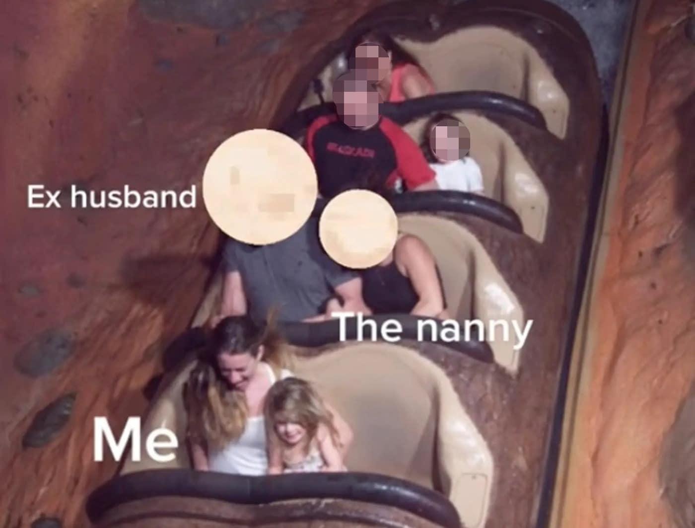 본문 이미지 - 나탈리와 딸의 뒷좌석에 남편과 유모가 팔짱낀 채 몸을 밀착시킨 모습. (틱톡 갈무리) ⓒ 뉴스1