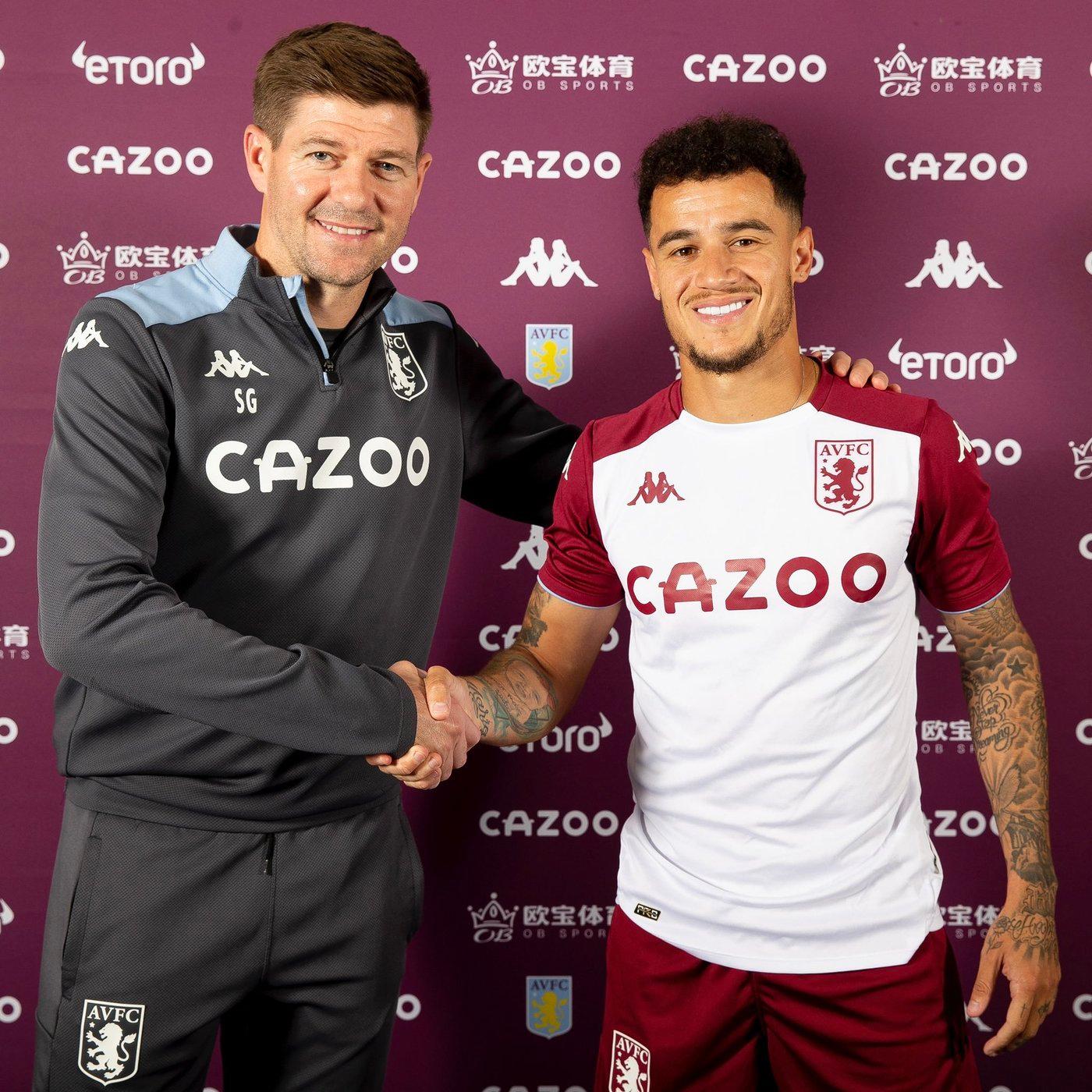 본문 이미지 - 스티븐 제라드 애스턴 빌라 감독과 필리페 쿠티뉴. (애스턴 빌라 구단 SNS) ⓒ 뉴스1