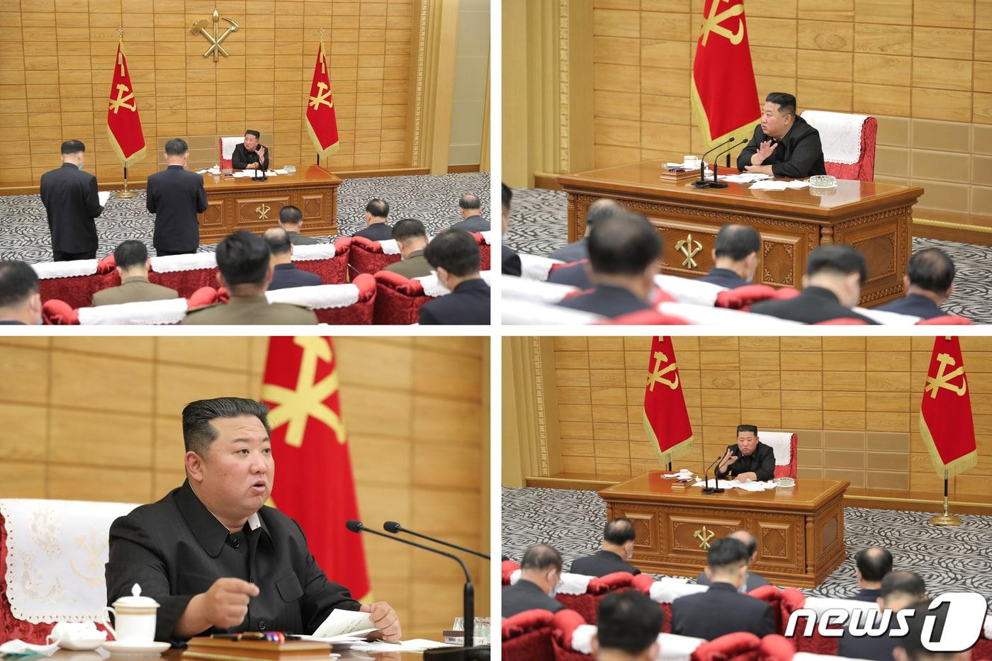 (평양 노동신문=뉴스1) = 김정은 북한 노동당 총비서가 15일 당 중앙위원회 정치국 비상협의회에서 코로나19(신종 코로나바이러스 감염증) 확산과 관련해 의약품들이 제때 공급되지 못하고 있다고 질타했다. [국내에서만 사용가능. 재배포 금지. DB 금지. For Use Only in the Republic of Korea. Redistribution Prohibited] rodongphoto@news1.kr