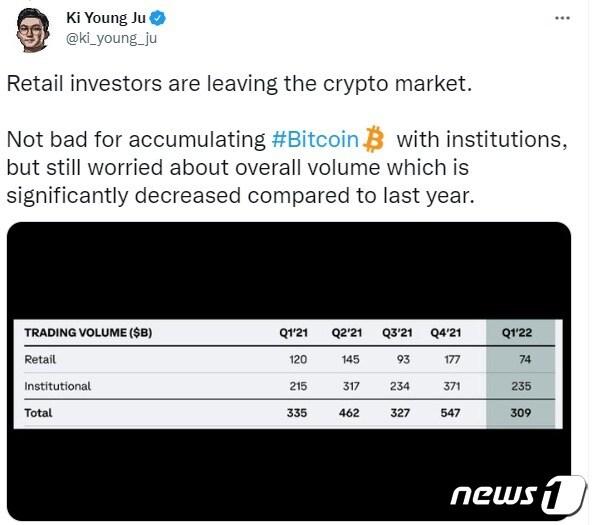 본문 이미지 - 주기영 크립토퀀트 대표가 2022년 5월 18일 페이스북에 올린 글. ⓒ 뉴스1(주기영 크립토퀀트 대표 페이스북 캡처)