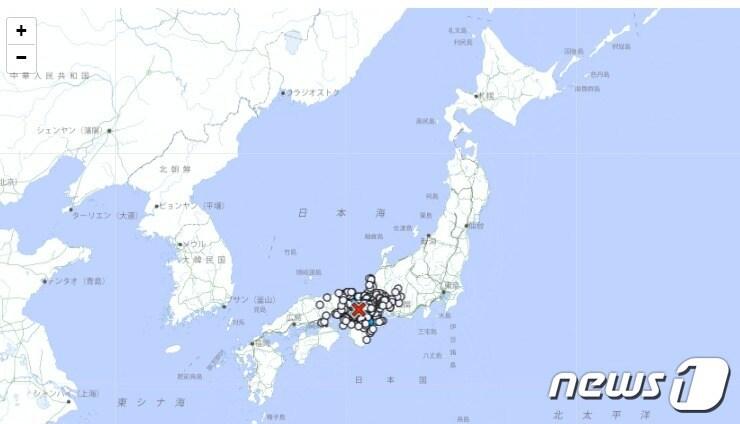 본문 이미지 - 2일(현지시간) 밤 10시21분쯤 일본 교토 남부에서 규모 4.4 지진이 발생했다. ⓒ 뉴스1 (일본 기상청 캡처)