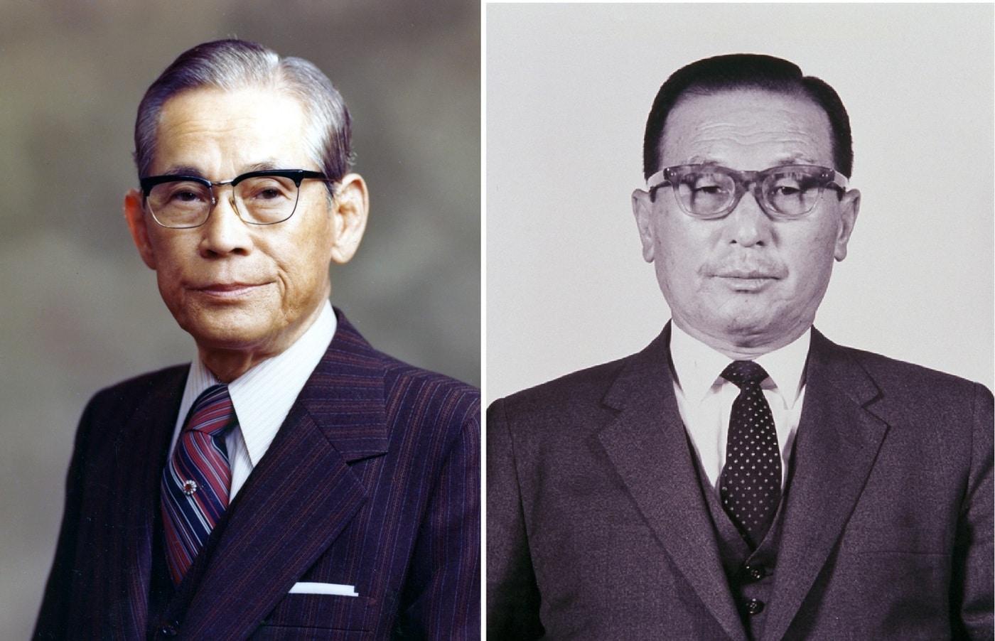 본문 이미지 - 이병철 삼성그룹 창업주(왼쪽)와 구인회 LG그룹 창업주 ⓒ 뉴스1