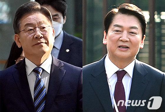 본문 이미지 - 인천계양을과 경기 성남시분당구갑 국회의원 보궐선거에 각각 출마한 더불어민주당 이재명(왼쪽)-국민의힘 안철수 후보./ⓒ News1 김초희 디자이너