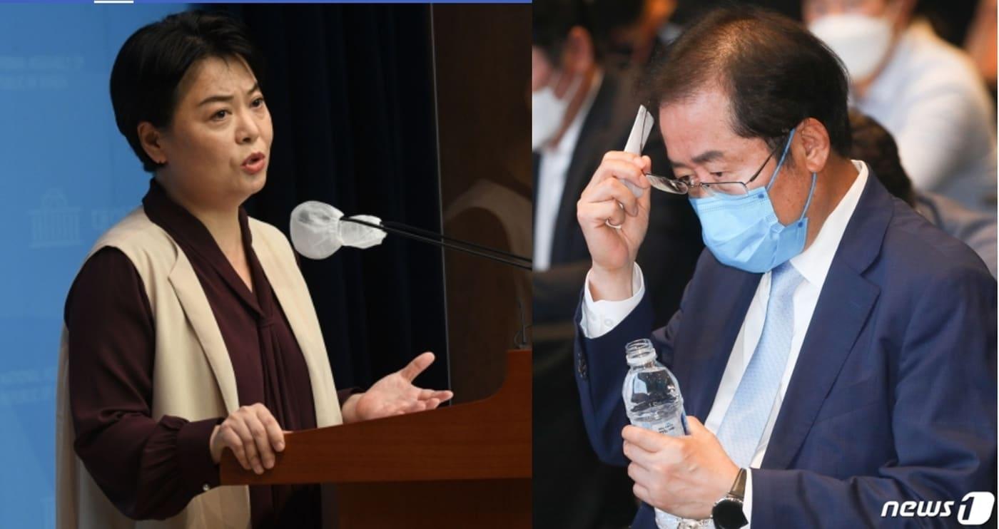 본문 이미지 - 윤희숙 전 국민의힘 의원과 홍준표 대구시장 후보. ⓒ 뉴스1
