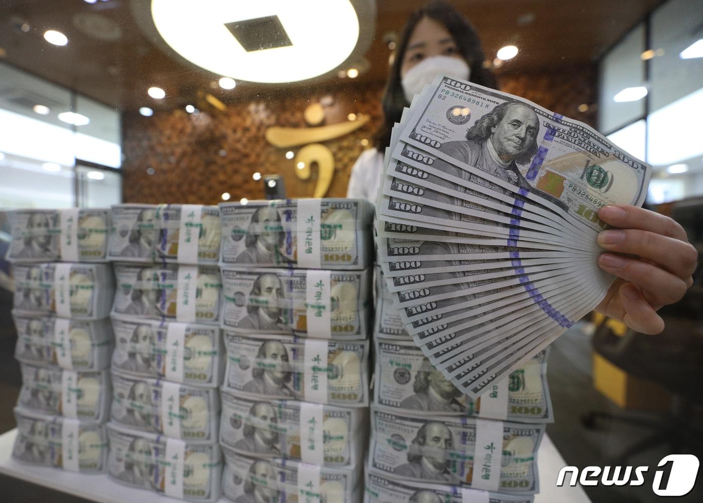 본문 이미지 - 23일 서울 중구 하나은행 위변조대응센터에서 직원이 달러화를 정리하고 있다. 2022.6.23/뉴스1 ⓒ News1 신웅수 기자