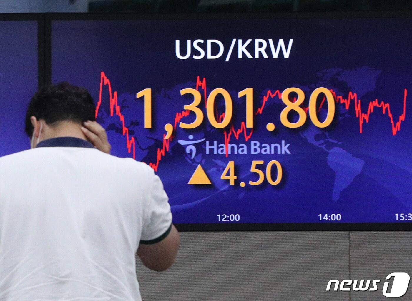 본문 이미지 - 23일 오후 서울 중구 하나은행 딜링룸에서 직원들이 업무를 보고 있다. 2022.6.23/뉴스1 ⓒ News1 신웅수 기자