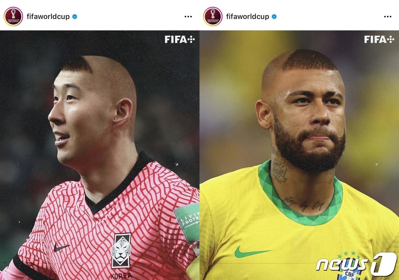 호나우두 컷으로 합성한 손흥민(왼쪽)과 네이마르 모습. (FIFA 공식 인스타그램 갈무리) ⓒ 뉴스1