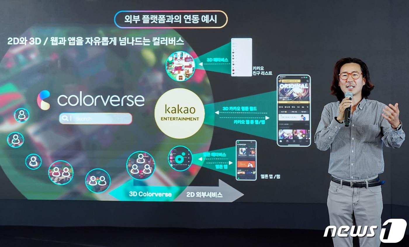 본문 이미지 - 7일 '카카오 메타버스 온라인 기자간담회에서 발표하는 정욱 넵튠 대표(카카오 제공) ⓒ News1 이정후 기자